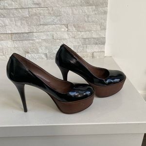 MARNI Black Patent Leather Brown Platform Pumps!